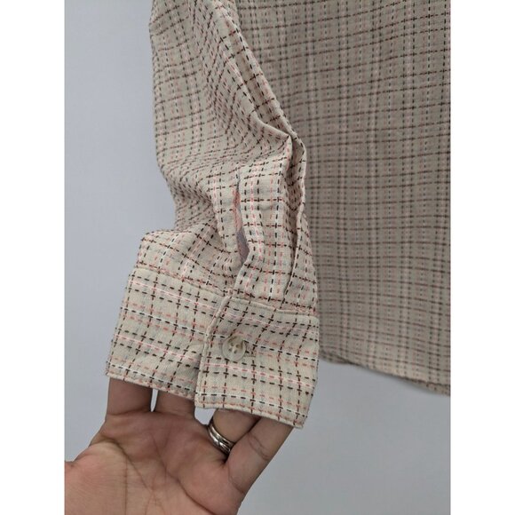 Coastal Button Up Shirt Women Size M Grid Check Plaid Office Minimalist Cowgirl - Picture 7 of 11